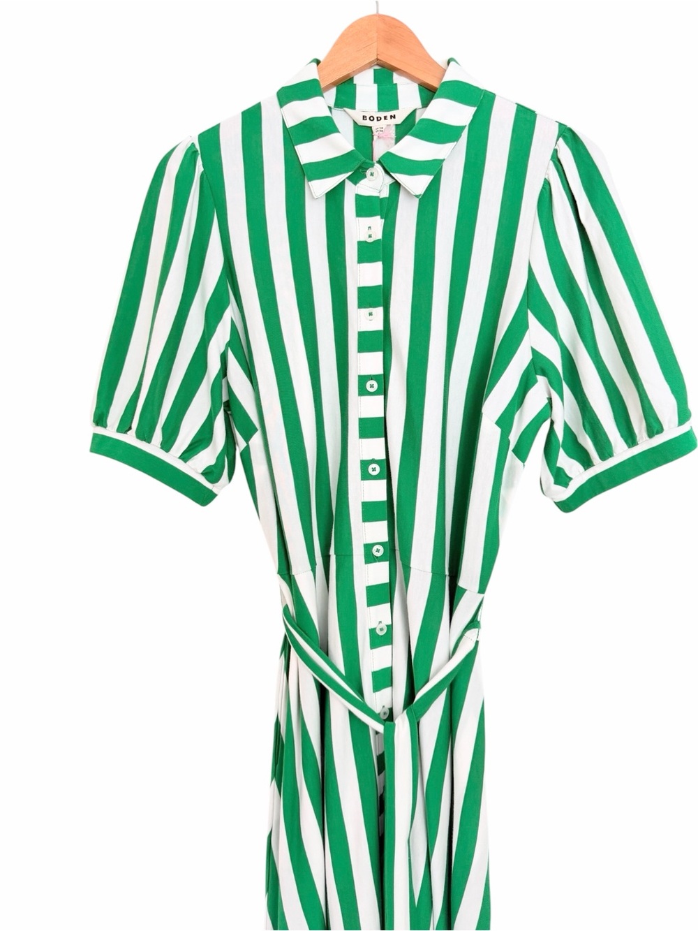 NWT Boden LIBBY Green & White Striped Midi Shirt Dress Sz 10R - Picture 7 of 16